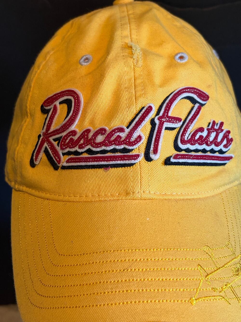 Rascal Flatts Yellow Distressed Baseball Cap Richards & Southern Adjustable Hat